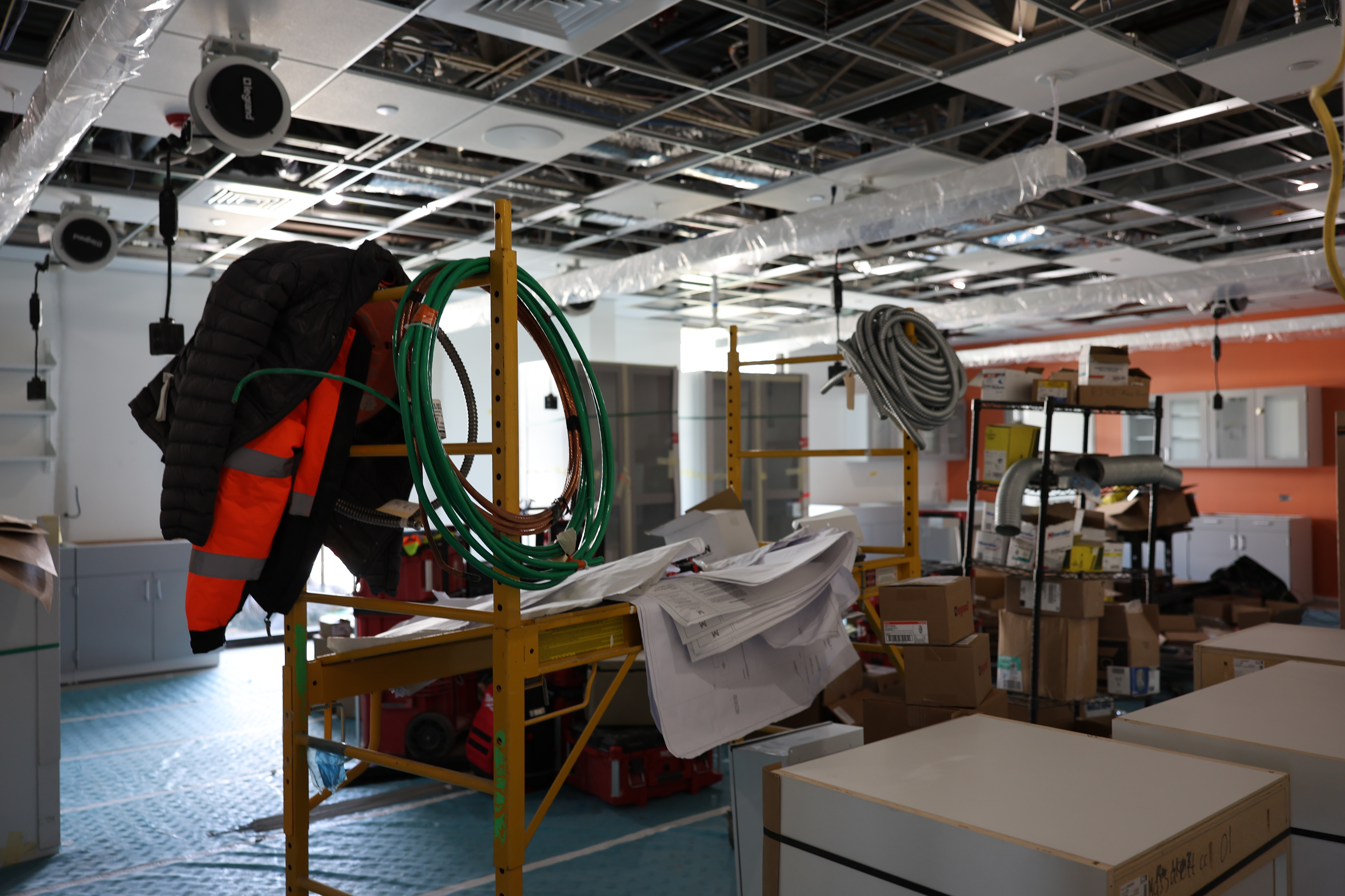 New classrooms ceiling and paint set-up in the new Science Building.