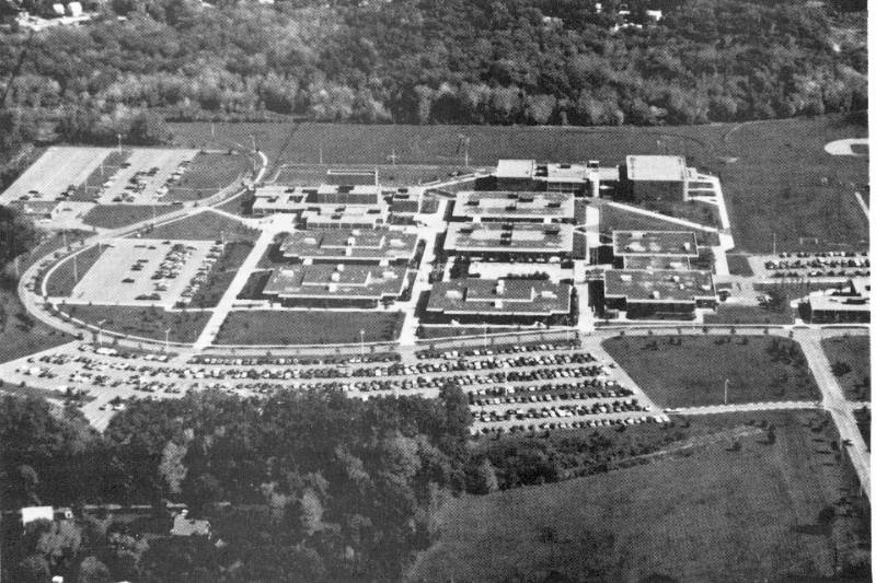 Vintage photo from 1982 of an aerial view of Massasoit's Brockton Campus.