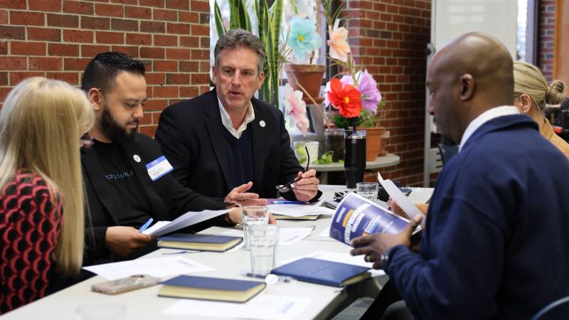 Five judges deliberating at Massasoit's inaugural entrepreneurship challenge.