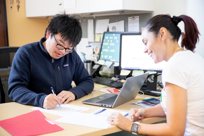 Student receiving advising help.