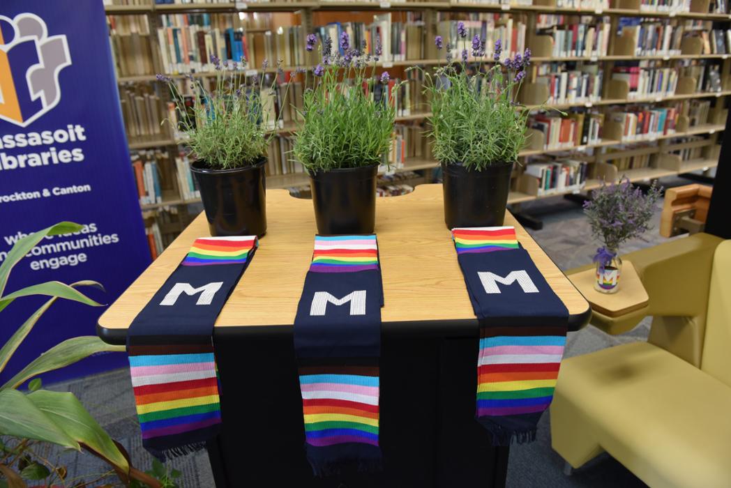 Graduation stoles on a table.