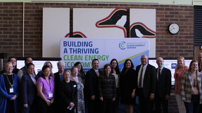 Attendees at the Massachusetts Clean Energy Center announcement of the new Heat Pump and HVAC Training Network awards at Massasoit Community College on April 28, 2026.