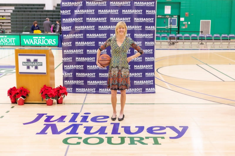 Julie Mulvey posing at the Dec. 13 Julie Mulvey Court Dedication