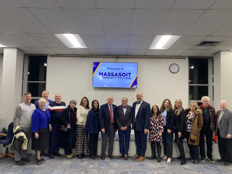 Professor Emeritus Anania with President Mitchell, Trustees, Faculty and Friends at the January 15 Board of Trustees Meeting in Brockton.