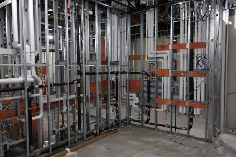 Water lines in the new Science Building restrooms